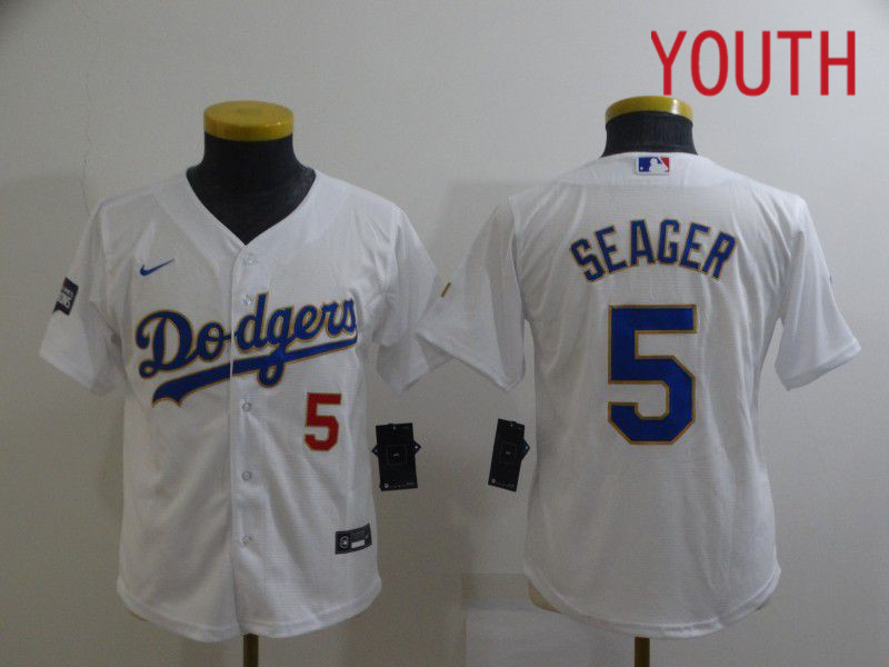 Youth Los Angeles Dodgers #5 Seager White Game 2021 Nike MLB Jersey